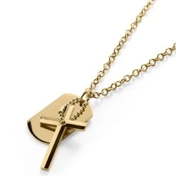 Lucleon Collier En Acier Doré à Pendentif Croix Et Plaque Militaire -Arkai Atlas Shop 1 3.38675f298beb73991da41aaf85170a83