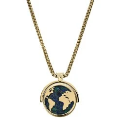 Arkai Atlas | Collier En Acier Inoxydable Doré à Pendentif Rotatif Mappemonde En Azurite Et Malachite