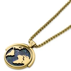 Arkai Atlas | Collier En Acier Inoxydable Doré à Pendentif Rotatif Mappemonde En Azurite Et Malachite -Arkai Atlas Shop 10 2atlasnek