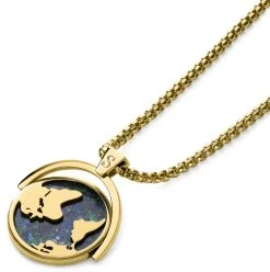 Arkai Atlas | Collier En Acier Inoxydable Doré à Pendentif Rotatif Mappemonde En Azurite Et Malachite -Arkai Atlas Shop 10 3atlasnek