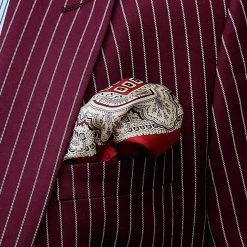 Tailor Toki Pochette De Costume En Soie Rouge à Motif Vintage -Arkai Atlas Shop 11180 pocketsquares