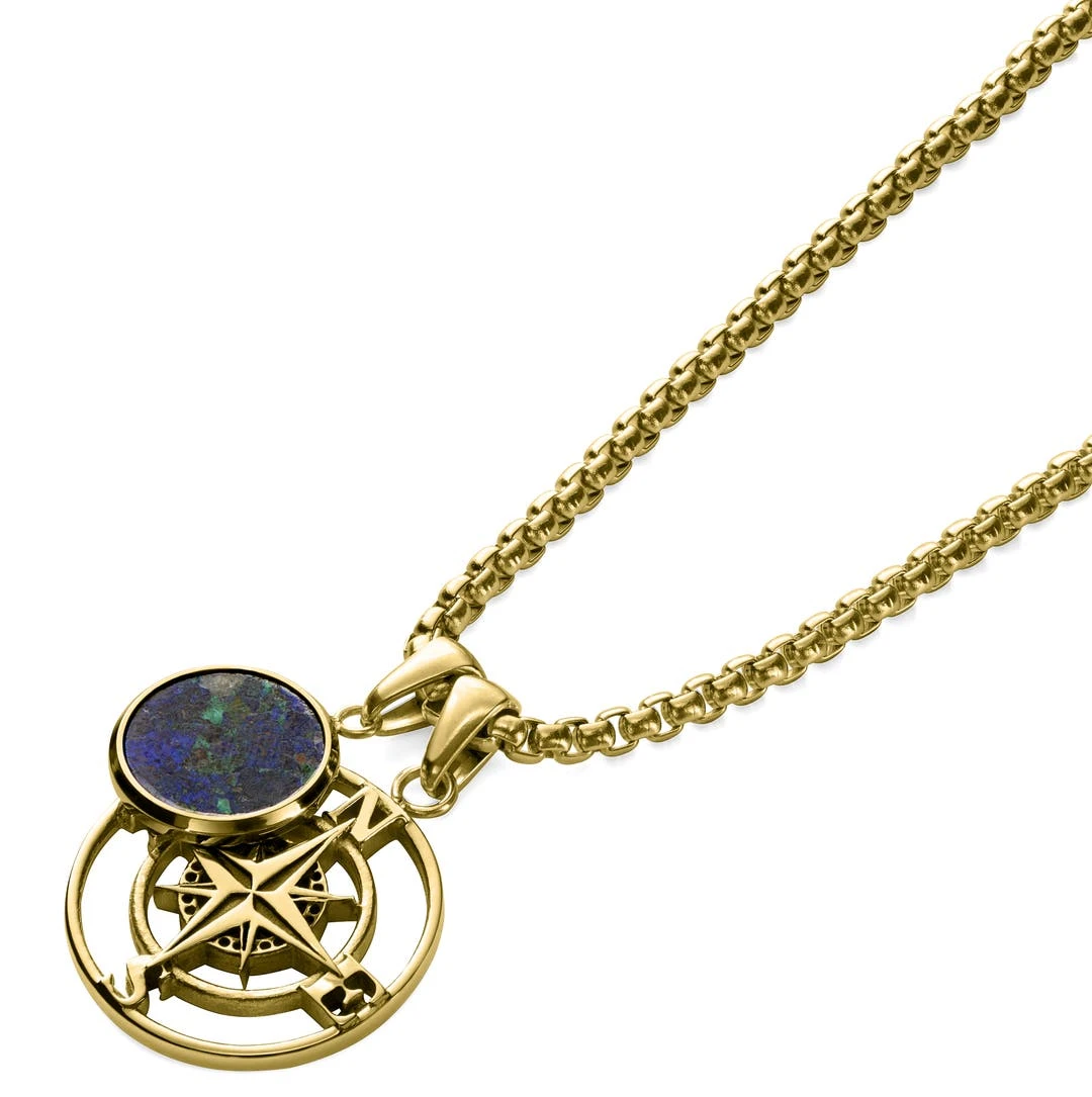 Arkai Atlas | Collier Doré à Pendentif Boussole Et Pierre D'azurite Et Malachite 6 Arkai Atlas | Collier Doré à Pendentif Boussole Et Pierre D'azurite Et Malachite – Image 4