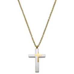 Lucleon Collier à Grand Pendentif Croix En Acier Doré & Argenté -Arkai Atlas Shop 16 1f326c07093bc2f6189fa926d5f75479b