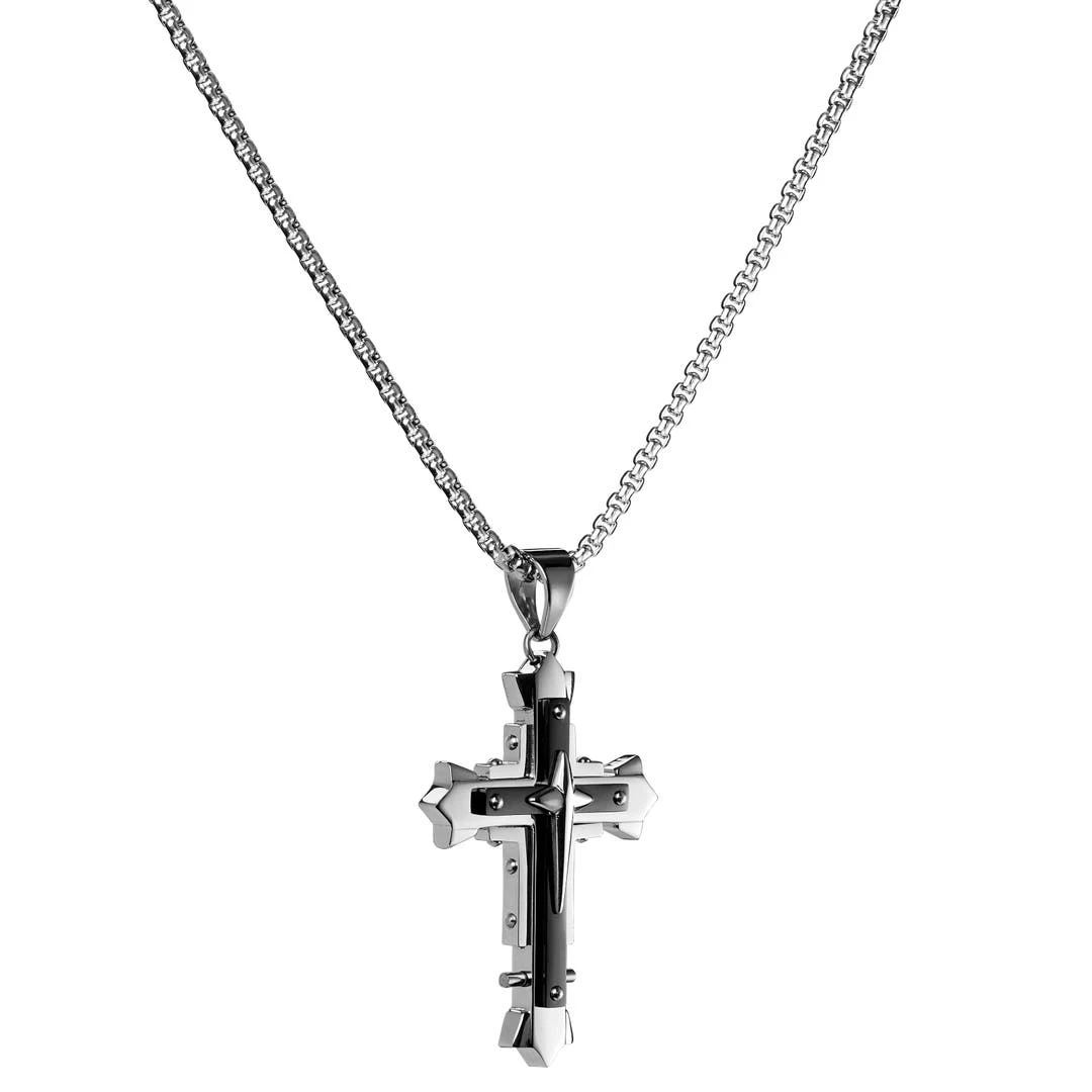 Fort Tempus Collier à Croix Chrétienne Rivetée Noire 5 Fort Tempus Collier à Croix Chrétienne Rivetée Noire – Image 3