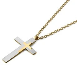 Lucleon Collier à Grand Pendentif Croix En Acier Doré & Argenté -Arkai Atlas Shop 16 2b4e63e395bfd826a8aa248f204ff5889