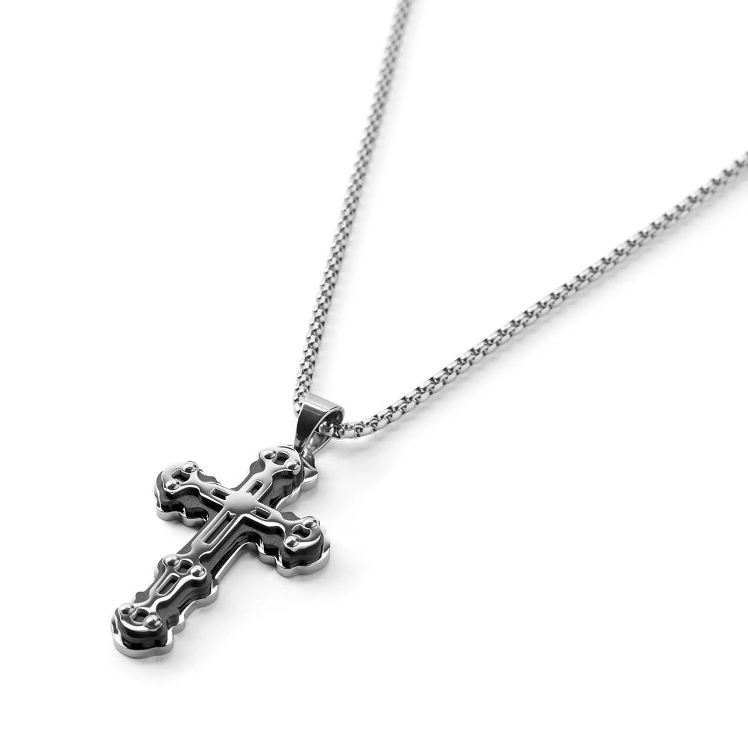 Fort Tempus Collier à Croix En Acier Stratifié Trois Couches Argent Et Noir 4 Fort Tempus Collier à Croix En Acier Stratifié Trois Couches Argent Et Noir – Image 2