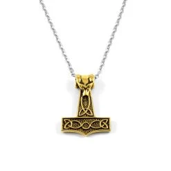 Fort Tempus Collier En Acier Avec Marteau De Thor Doré