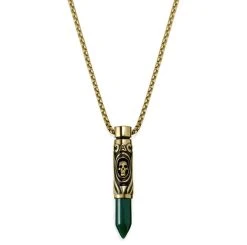 Arkai Collier Rico à Pendentif En Forme De Cartouche Dorée Et Onyx Vert