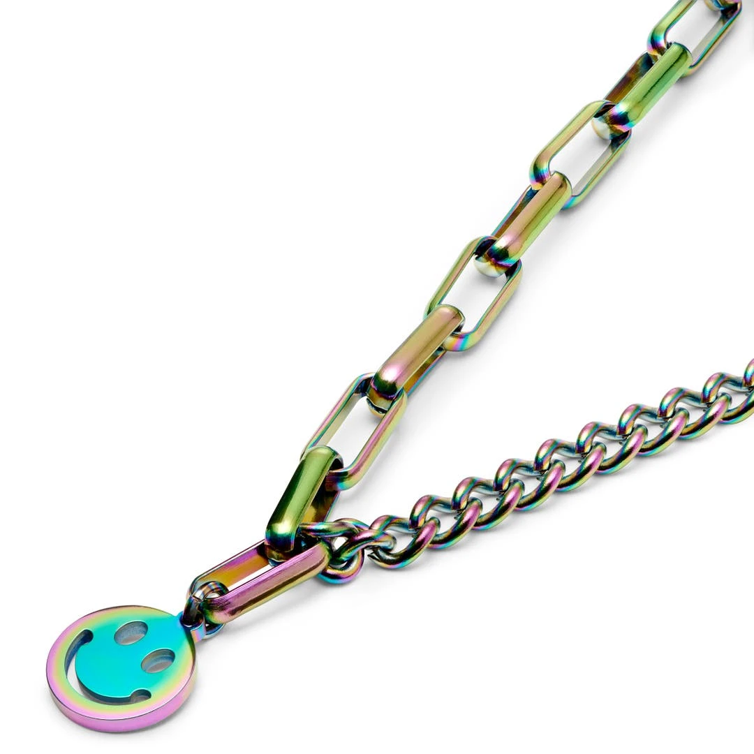 Lucleon Collier Caleb Amager à Double Maille Irisée Et Pendentif Smiley 4 Lucleon Collier Caleb Amager à Double Maille Irisée Et Pendentif Smiley – Image 2