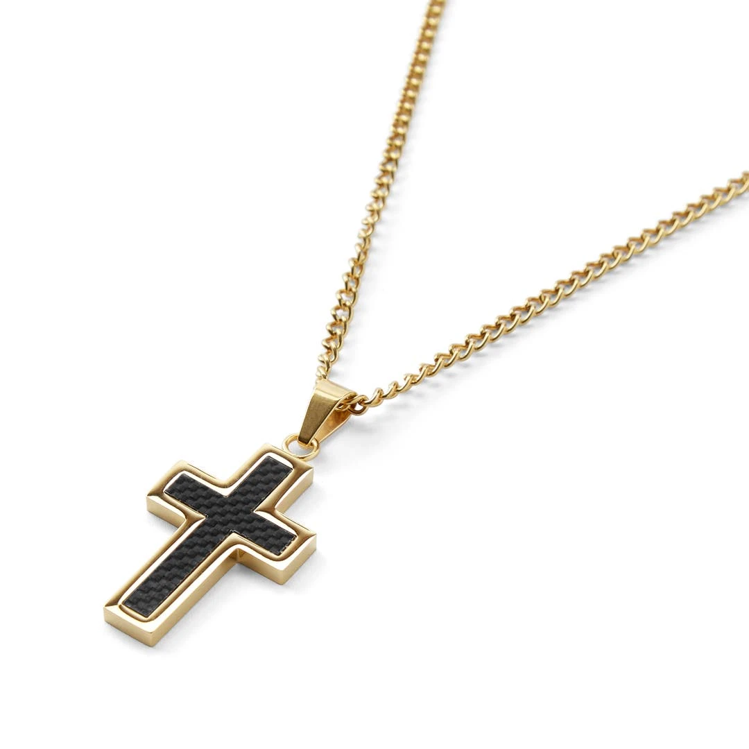 Fort Tempus Collier à Croix Dorée Avec Incrustation Noire 4 Fort Tempus Collier à Croix Dorée Avec Incrustation Noire – Image 2