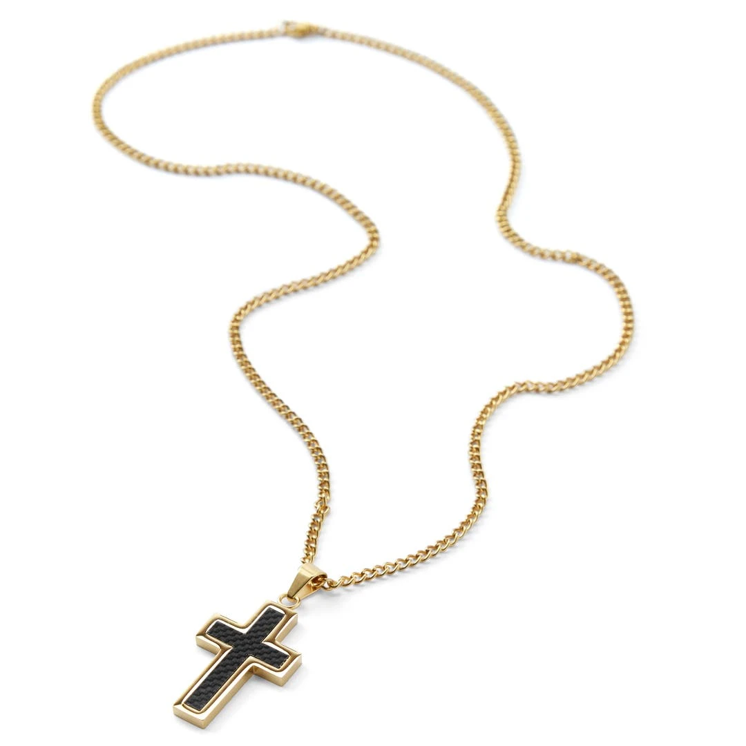 Fort Tempus Collier à Croix Dorée Avec Incrustation Noire 6 Fort Tempus Collier à Croix Dorée Avec Incrustation Noire – Image 4