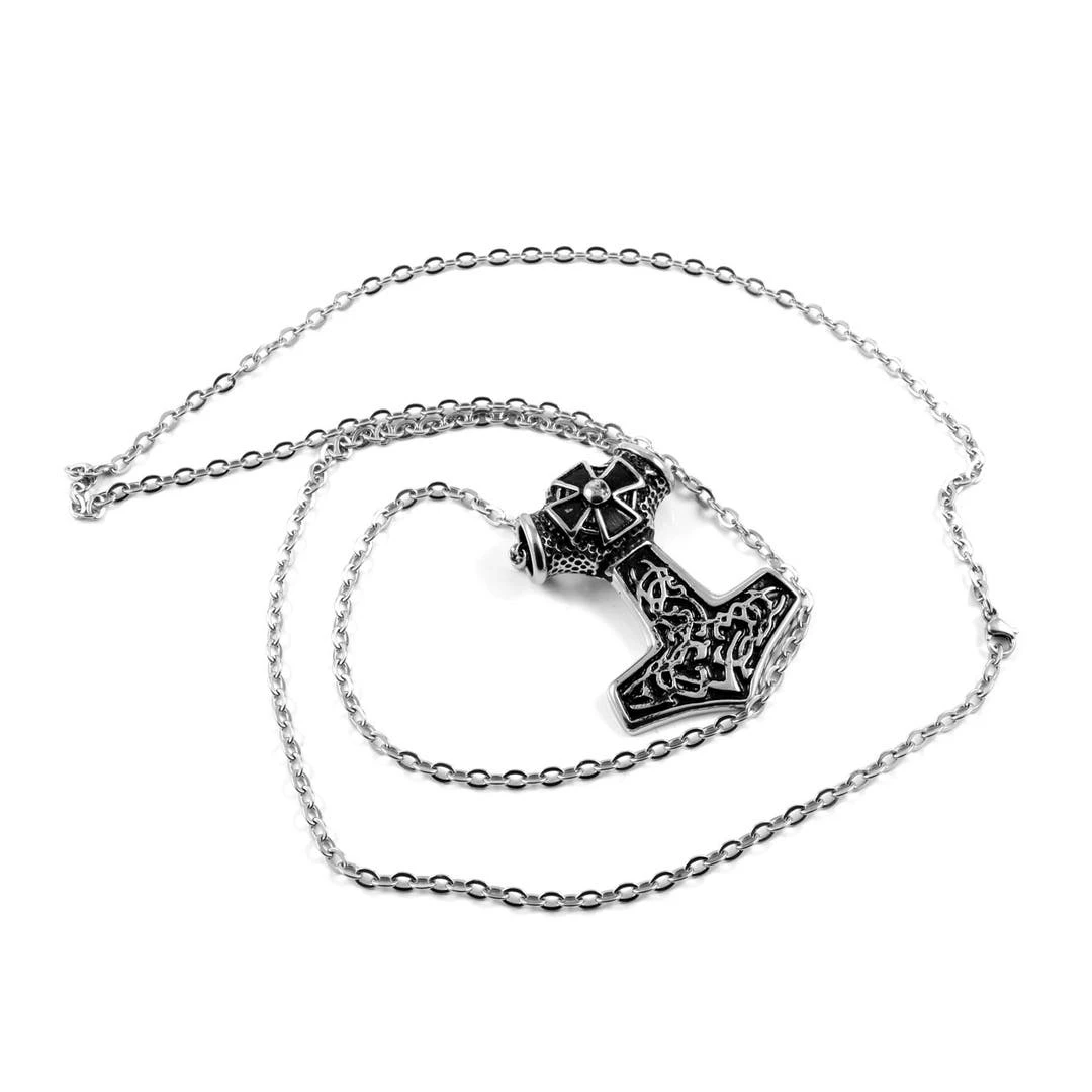 Fort Tempus Collier En Acier Avec Croix Et Marteau De Thor XL 4 Fort Tempus Collier En Acier Avec Croix Et Marteau De Thor XL – Image 2