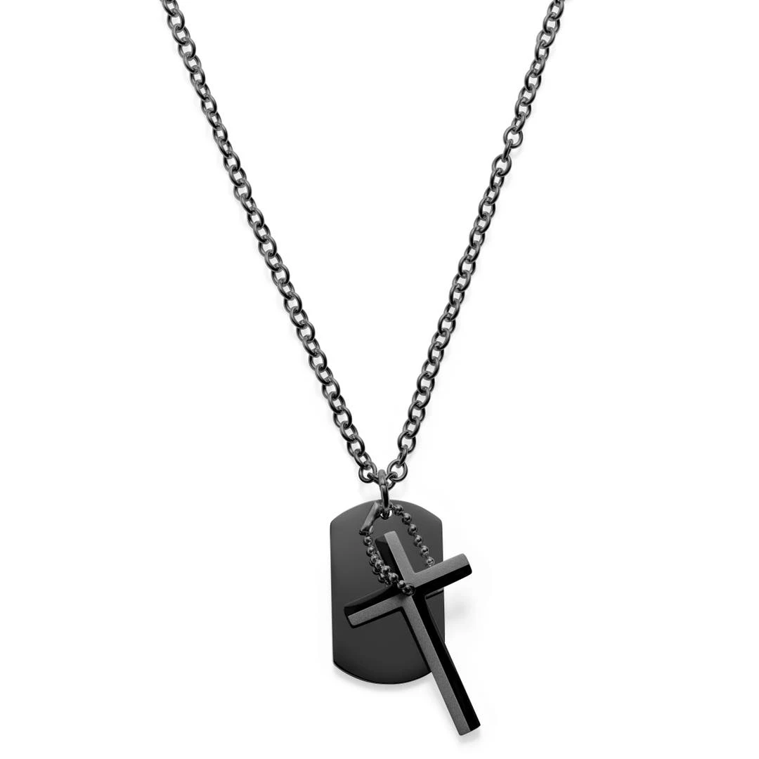 Lucleon Collier En Acier Noir Avec Pendentif Croix Et Plaque Militaire 5 Lucleon Collier En Acier Noir Avec Pendentif Croix Et Plaque Militaire – Image 3