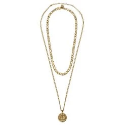 Trendhim Set De 2 Colliers Assortis : Chaîne Figaro Dorée Et Pièce De Monnaie Viking
