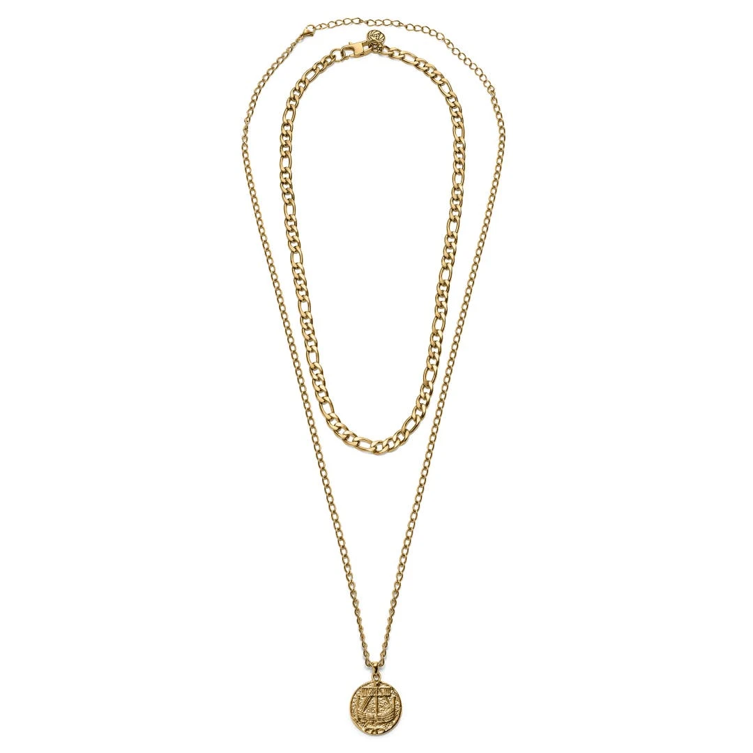 Trendhim Set De 2 Colliers Assortis : Chaîne Figaro Dorée Et Pièce De Monnaie Viking 3 Trendhim Set De 2 Colliers Assortis : Chaîne Figaro Dorée Et Pièce De Monnaie Viking