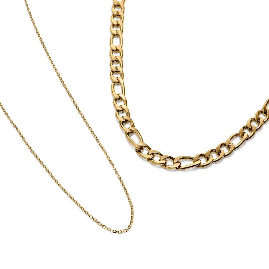 Trendhim Set De 2 Colliers Assortis : Chaîne Figaro Dorée Et Chaîne Légère à Maillons Ovales 4 Trendhim Set De 2 Colliers Assortis : Chaîne Figaro Dorée Et Chaîne Légère à Maillons Ovales – Image 2