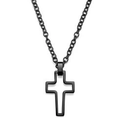 Lucleon Collier à Pendentif Croix Noire En Acier