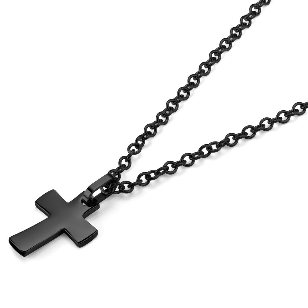 Lucleon Collier à Pendentif Croix Et Bords Incurvés En Acier Inoxydable Gris Gunmetal 4 Lucleon Collier à Pendentif Croix Et Bords Incurvés En Acier Inoxydable Gris Gunmetal – Image 2
