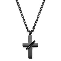 Lucleon Collier à Petit Pendentif Croix Noire Serti D'un Anneau