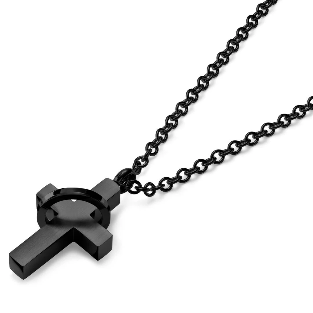Lucleon Collier à Petit Pendentif Croix Noire Serti D'un Anneau 4 Lucleon Collier à Petit Pendentif Croix Noire Serti D'un Anneau – Image 2