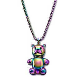 Otsu Egan | Collier à Maille Vénitienne Avec Pendentif Ours En Peluche En Acier Inoxydable Arc-en-ciel