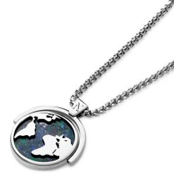 Arkai Atlas | Collier En Acier Inoxydable Argenté à Pendentif Rotatif Mappemonde En Azurite Et Malachite 12 Arkai Atlas | Collier En Acier Inoxydable Argenté à Pendentif Rotatif Mappemonde En Azurite Et Malachite -Arkai Atlas Shop 3 2atlasnek