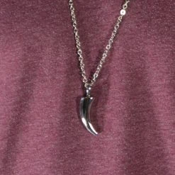Fort Tempus Pendentif En Acier Inoxydable Croc Argenté -Arkai Atlas Shop 34 curved silver toned tooth steel necklace cropped2