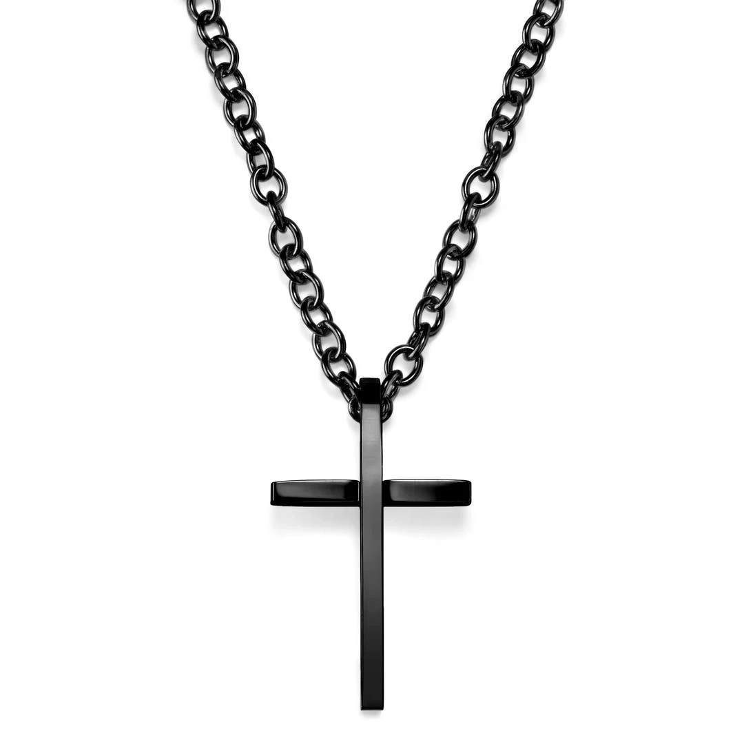Lucleon Collier à Pendentif Croix Latine En Acier Noir Poli 3 Lucleon Collier à Pendentif Croix Latine En Acier Noir Poli