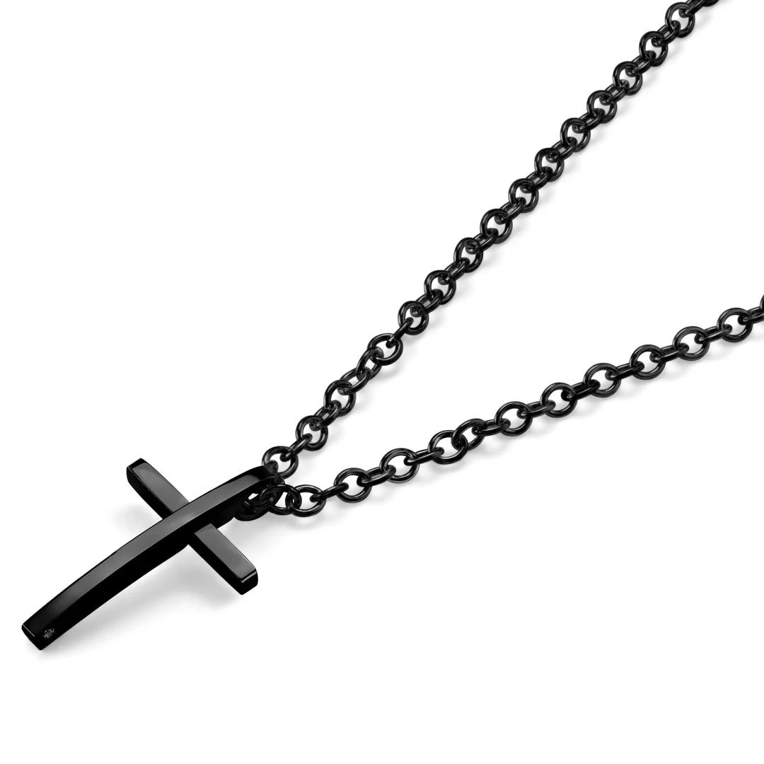 Lucleon Collier à Pendentif Croix Latine En Acier Noir Poli 4 Lucleon Collier à Pendentif Croix Latine En Acier Noir Poli – Image 2