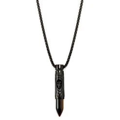 Arkai Collier Rico à Pendentif En Forme De Cartouche Noire Et Pierre Oeil De Tigre