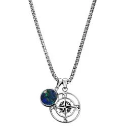 Arkai Atlas | Collier Argenté à Pendentif Boussole Et Pierre D'azurite Et Malachite