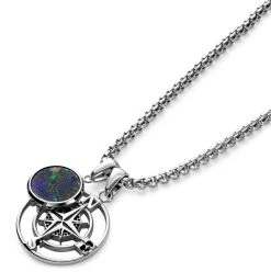 Arkai Atlas | Collier Argenté à Pendentif Boussole Et Pierre D'azurite Et Malachite -Arkai Atlas Shop 5 2atlasnek