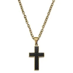 Lucleon Collier à Pendentif Croix Plaqué Or Avec Marqueterie Noire