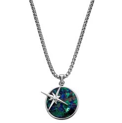 Arkai Atlas | Collier Argenté à Pendentif étoile Polaire Et Pierre D'azurite Et Malachite