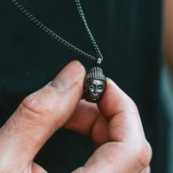 Lucleon Collier "Le Bouddha" En Acier Noir -Arkai Atlas Shop black buddha steel necklace