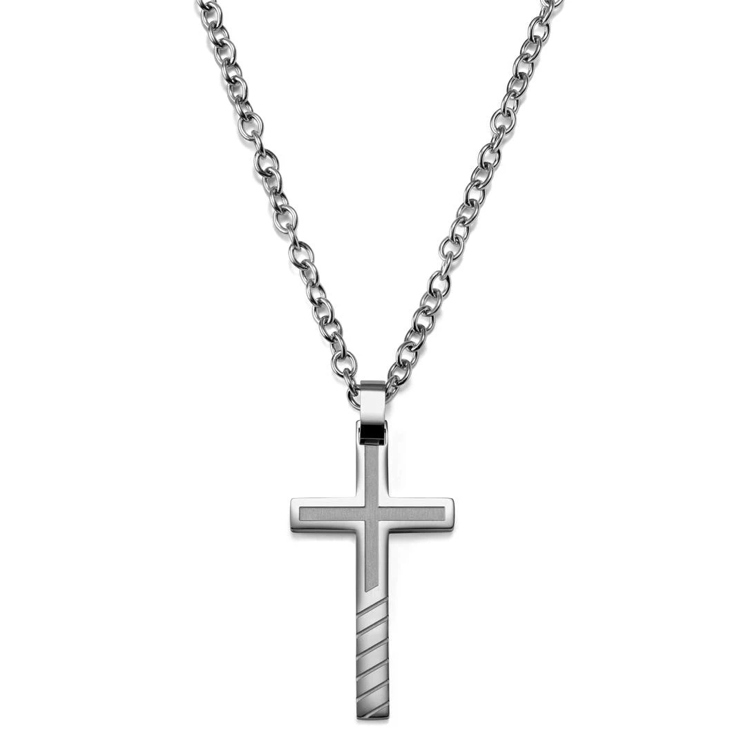 Lucleon Collier Croix Chrétienne En Acier, Gravures Obliques 3 Lucleon Collier Croix Chrétienne En Acier, Gravures Obliques