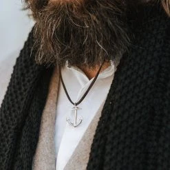 Lucleon Collier En Cuir Marron à Pendentif Argenté En Forme D'ancre Marine -Arkai Atlas Shop necklace 5