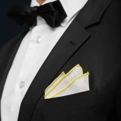 Trendhim Pochette De Costume Blanche à Bords Jaune Clair -Arkai Atlas Shop ret megashoot pocket square 16667 2