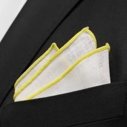 Trendhim Pochette De Costume Blanche à Bords Jaune Clair -Arkai Atlas Shop ret megashoot pocket square 16667 2 bm