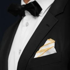 Trendhim Pochette De Costume Blanche à Bords Jaune Ambré -Arkai Atlas Shop ret megashoot pocket square 16678 2