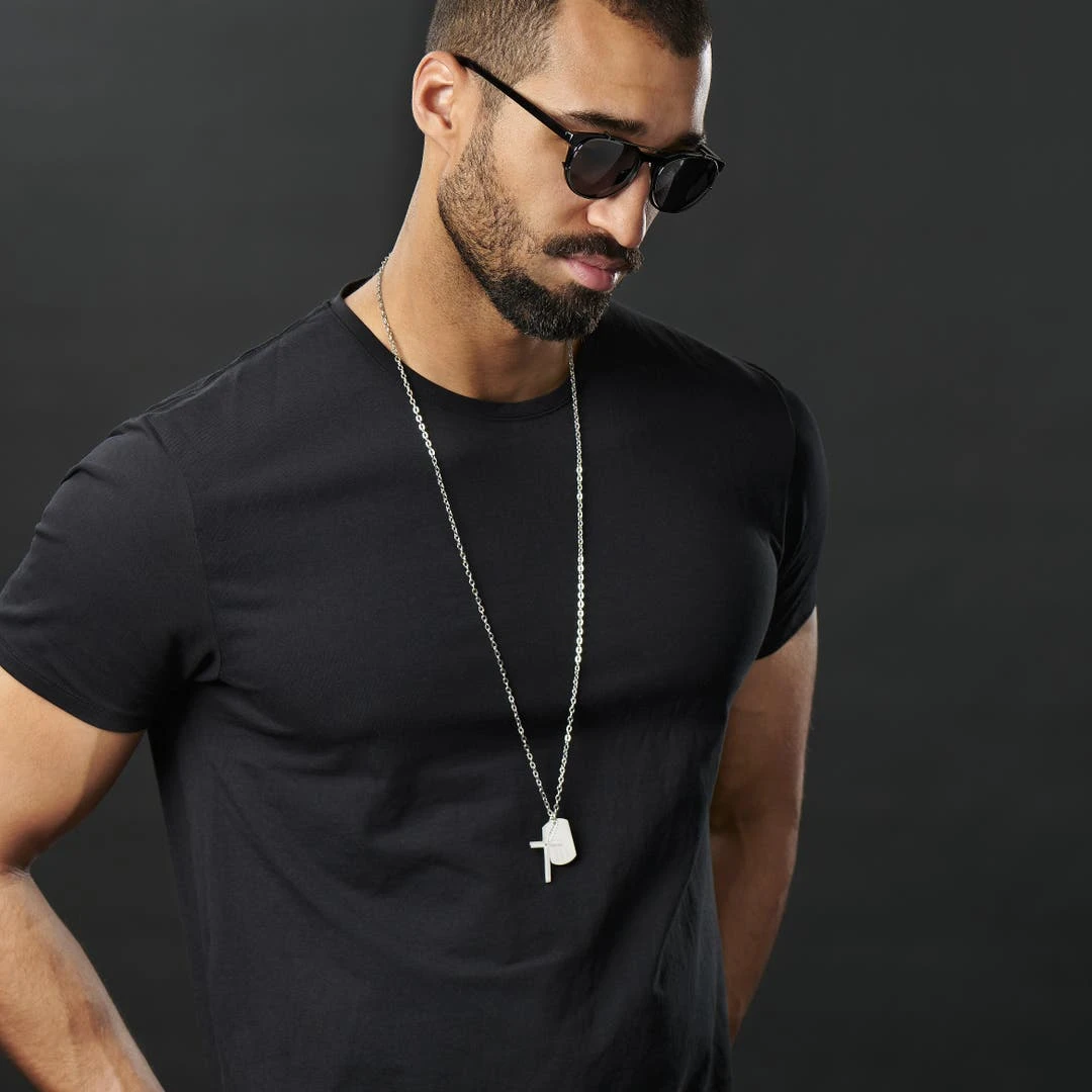 Lucleon Elégant Collier En Acier, Plaque Militaire Et Croix 7 Lucleon Elégant Collier En Acier, Plaque Militaire Et Croix – Image 5