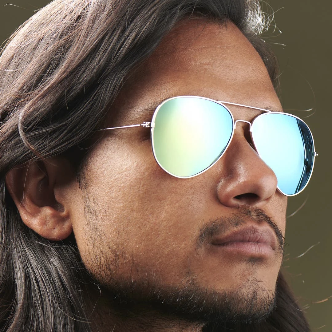 Paul Riley Lunettes Aviator Argentées Et Bleues Polarisées 8 Paul Riley Lunettes Aviator Argentées Et Bleues Polarisées – Image 6