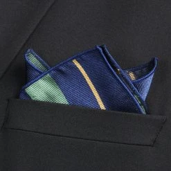 Trendhim Pochette De Costume En Soie à Rayures Bleu Marine, Vertes Et Or -Arkai Atlas Shop ste megashoot pocketsqaure 15635 2 bm