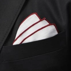 Trendhim Pochette De Costume Blanche à Bords Rouge Bourgogne -Arkai Atlas Shop ste megashoot pocketsqaure 16657 32bm