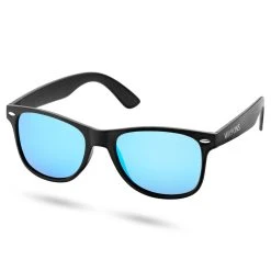Waykins Lunettes De Soleil Rétro Noires à Verres Bleus Polarisés