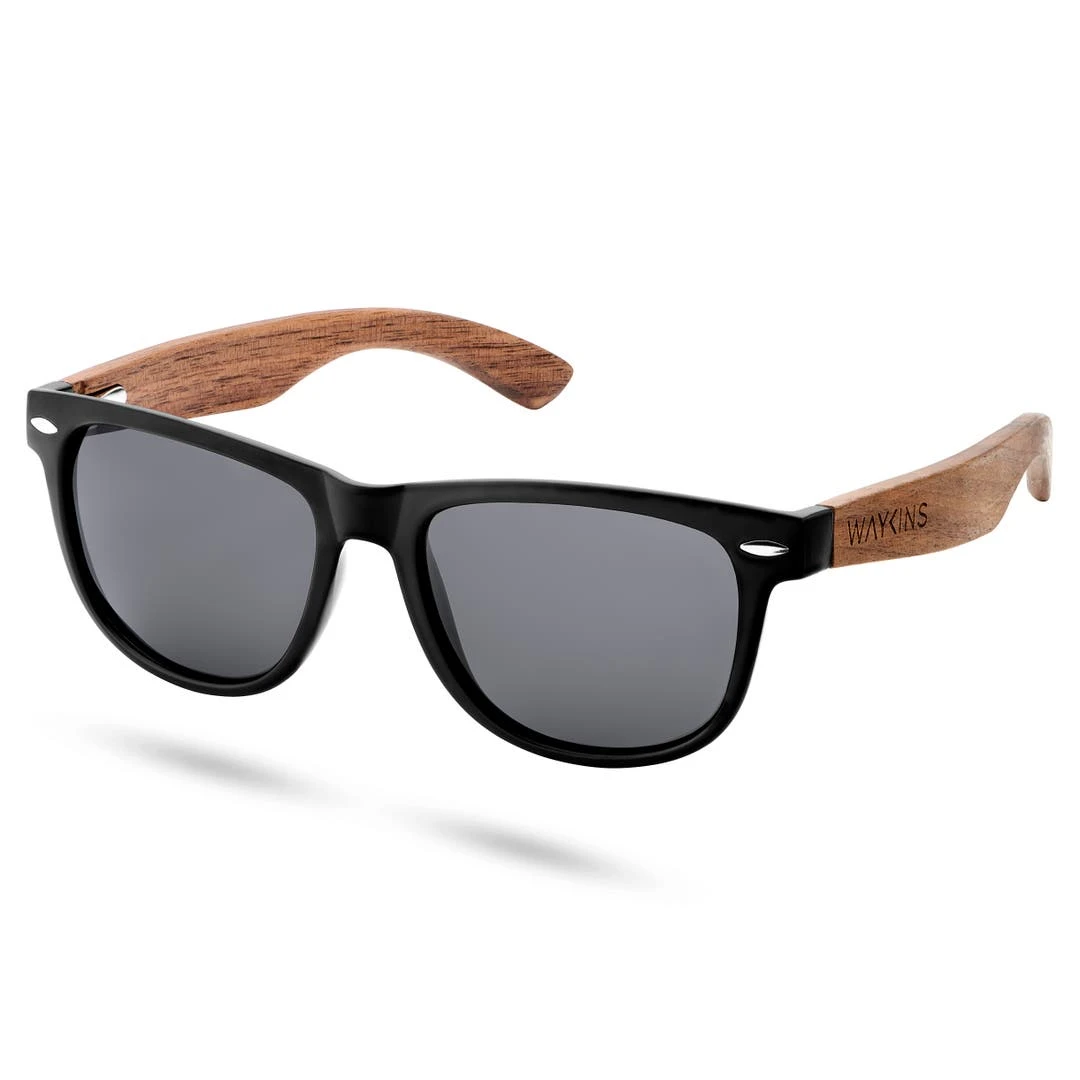 Waykins Lunettes De Soleil Rétro Noires à Verres Polarisés Et Branches En Bois 3 Waykins Lunettes De Soleil Rétro Noires à Verres Polarisés Et Branches En Bois